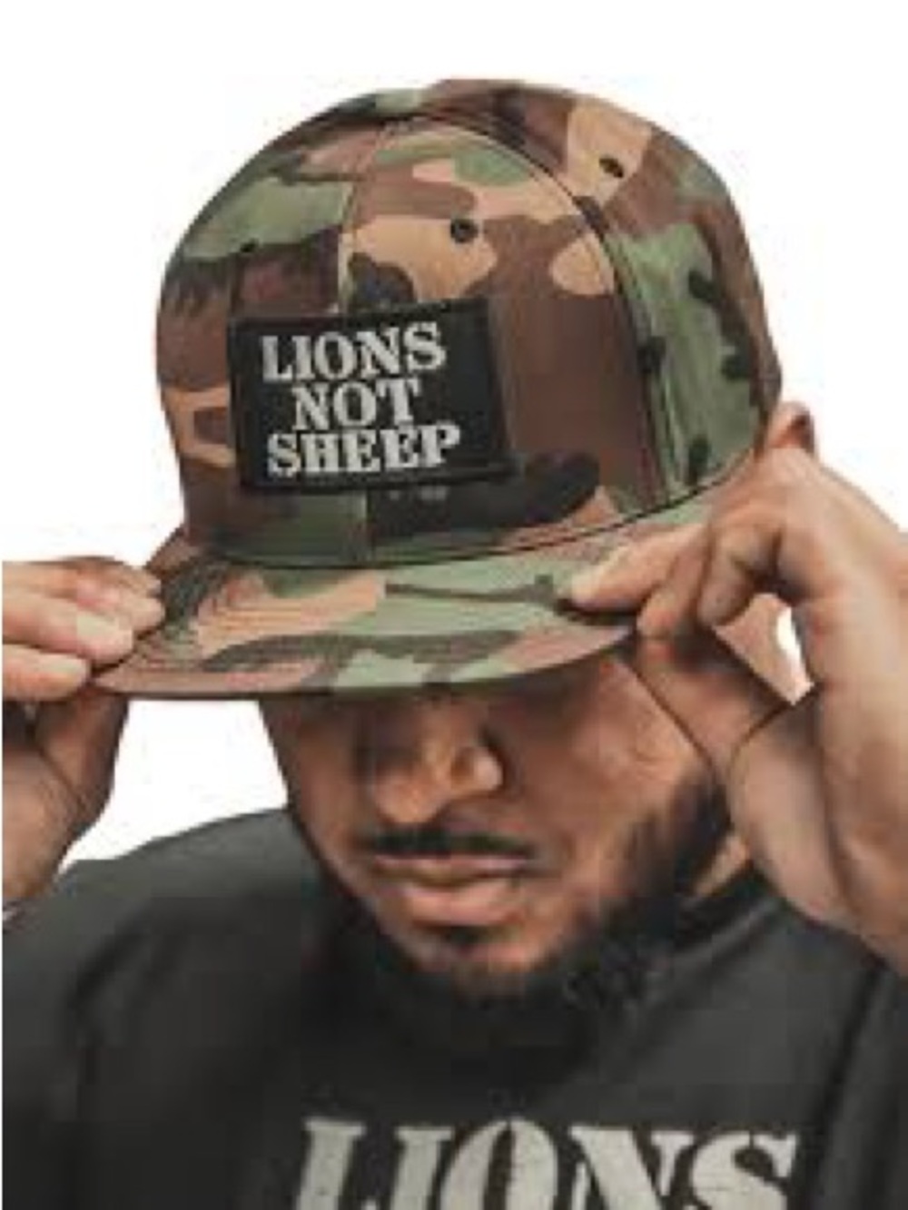 Camouflage Snapback Hat LIONS NOT SHEEP